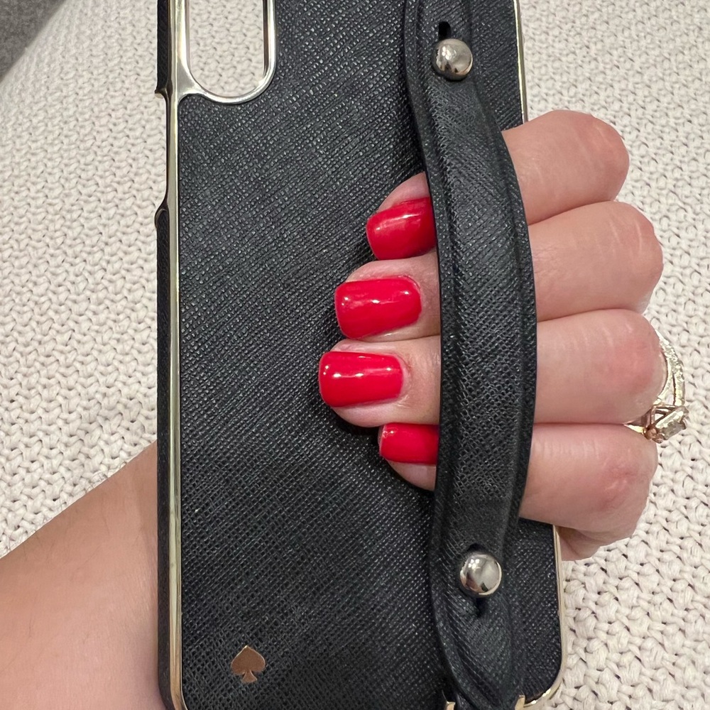 Black Faux Leather Kate Spade IPhone XS with Gold Chain